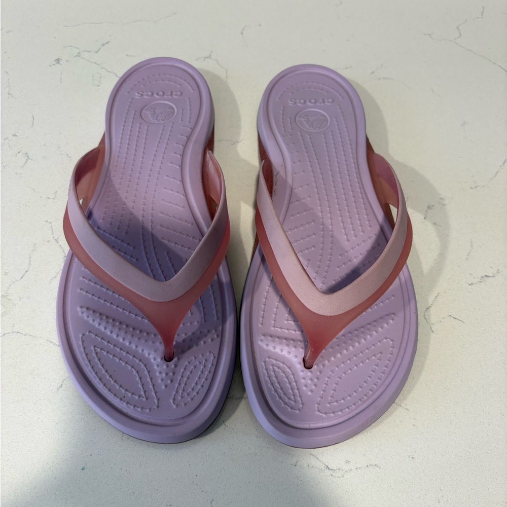 CROCS Lilac Flip Sandals with Pink Straps